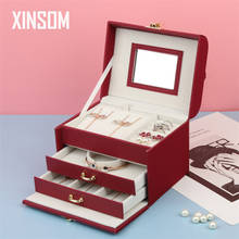 XINSOM-joyero de estilo chino para mujer, caja de almacenamiento de joyas de alta capacidad de tres capas con espejo, estuche portátil de viaje 2024 - compra barato