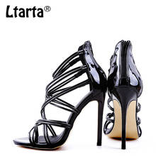 Босоножки LTARTA женские на высоком каблуке, пикантные модные туфли на молнии, ажурные сандалии с перекрестными ремешками, цвет черный 2024 - купить недорого