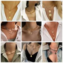 Umka colares femininos com design simples, correntes e multicamadas, cores douradas e prateadas 2024 - compre barato