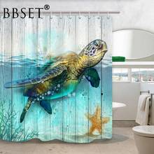 Cortina de ducha de animales del océano, decoración de baño con patrón de tortugas marinas en tablas de madera rústicas, resistente al agua, varios tamaños 2024 - compra barato