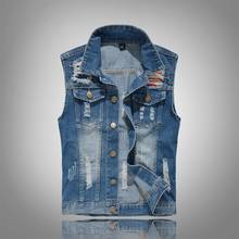Ripped Jean Jacket Men's Denim Vest Hip Hop Jean Coats Waistcoat Men Cowboy Brand Sleeveless Jacket Male Tank Plus Size M-5XL 2024 - buy cheap