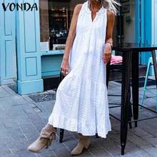 VONDA Plus Size Women Bohemian Dress Vintage Sleeveless White Party Maxi Long Dress 2020 Summer Beach Sundress Robe Vestido 2024 - buy cheap