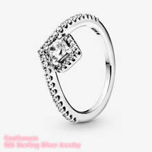 100% 925 prata esterlina quadrado brilho wishbone anel para presente de casamento feminino jóias originais acessórios 2024 - compre barato