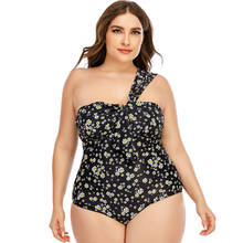 2021 Sexy Floral Printed One Piece Swimsuit Push Up Swimwear Women One Shoulder Bathing Suit Plus Size Monokini 4XL боди женское 2024 - buy cheap