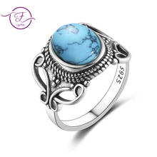New Bohemia Style 8x10MM Oval Natural Turquoise Rings for Women 925 Silver Ring Fine Jewelry for Anniversary Party Gift 2024 - buy cheap