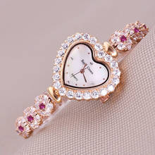 Reloj de lujo de cristal para mujer, pulsera con diseño de corazón y horas de concha, con diamantes de imitación, regalo para niña, caja de corona real 2024 - compra barato