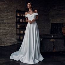 Simple Satin Wedding Dresses Sexy V Neck Bow Zipper Off the Shoulder A-Line Bridal Gowns Plus Size Vestido De Noiva Cheap 2024 - buy cheap