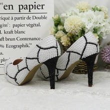 BaoYaFang-zapatos de tacón alto con cuentas blancas para mujer, calzado de vestir, con punta redonda, color negro 2024 - compra barato