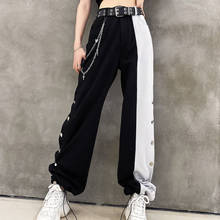 New Women Fashion Contrast Cargo Pant Female Elastic Waist Wide Leg Trousers Ladies Korean Streetwear Pant Plus Size Vintage Y2K 2024 - buy cheap