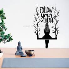 Vinyl Wall Decal Follow Your Dream Girl on the Tree Branch Swing Stickers Mural A13-092 2024 - buy cheap