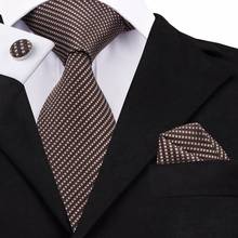 SN-663 Browns Striped Tie Hanky Cufflinks Sets Men's 100% Silk Ties for men Formal Wedding Party Groom 2024 - buy cheap