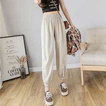 2022 Spring Summer New Casual Style Cotton Linen Pants Women  Elastic Waist Solid Basic Retro Loose Women's Harem Pants Trousers 2024 - buy cheap