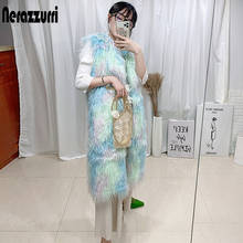 Nerazzurri Autumn Rainbow Fluffy Shaggy Hairy Soft Faux Fur Vest Colorful Runway Stylish Cute Sleeveless Jacket for Women 2021 2024 - buy cheap