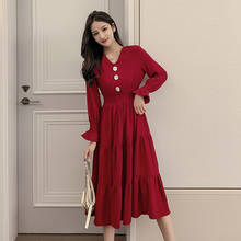 TingYiLi-vestido largo con cuello en V para mujer, prenda elegante de manga larga, color rojo y negro, para otoño y primavera 2024 - compra barato