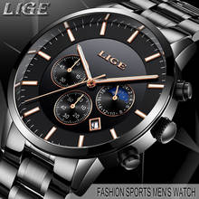 LIGE 9893 Luxury Men's Trend Leisure Waterproof Moon Phase Quartz Watch Fashion Business Sports Male Wristwatches Clock 2024 - buy cheap