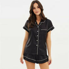 Women Ladies Summer Silk Satin Plain Sleepwear Lingerie Nightwear Short Sleeve Top+Shorts Pajamas Set Black Plus Size 2024 - buy cheap