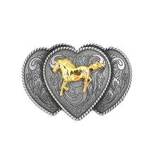Three connect shape gold runing horse belt  buckle for man western cowboy buckle without belt custom alloy width 4cm 2024 - buy cheap