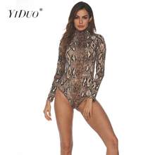 YiDuo Leopard Animal Print Bodysuit For Women Sexy Skinny Body Mujer Turtleneck Long Sleeve Street Overalls Club Party Bodysuit 2024 - buy cheap