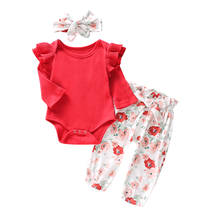 0-18M Autumn Winter Suit Newborn Baby Girls Knitting Romper Tops Floral Pants Trousers Headband 3pcs Clothes Set 2024 - buy cheap