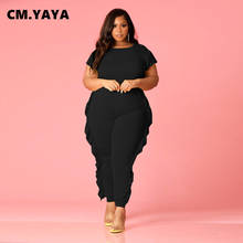 CM.YAYA Plus Size Sweatsuit Women's Set Flare Sleeve Tee and Ruffles Side Pants Matching Two 2 Piece Set Active Tracksuit Outfit 2024 - buy cheap