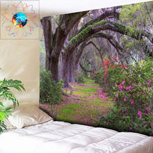 Tapeçaria de parede 3d de floresta, tapeçaria rústica para jardim, árvores psicodelítmas, tapeçaria estilo boho, decoração de parede 2024 - compre barato