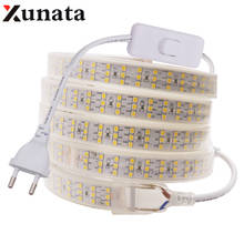 Tira de luces LED con interruptor y enchufe europeo, cinta de diodo Flexible impermeable de tres filas, color blanco cálido, para decoración del hogar, AC220V, SMD 2835, 276LED/m 2024 - compra barato