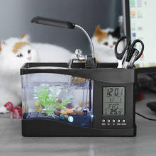 Настольный мини-аквариум со светодиодсветильник кой, USB, ЖК-дисплей, часы, украшение для аквариума с галькой 2024 - купить недорого