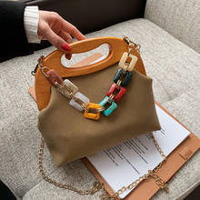 Bolsa feminina de couro, bolsa pequena de couro pu da moda, para primavera e verão, com clipes de madeira 2024 - compre barato