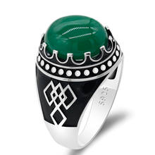 Real Sterling Silver 925 Men Ring With Big Natural Green Agate Stone Turkey Crown King Male Rings to Wife Husband Party Gift 2024 - buy cheap