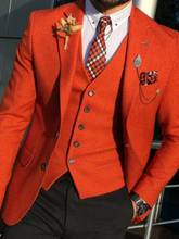 Trajes de moda para hombre, Blazer naranja con solapa de muesca, chaqueta, chaleco y pantalones formales personalizados para oficina y negocios 2024 - compra barato