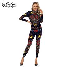 Color Cosplayer Horror Skull Head Women Bodysuit Mandala Printed  Long Sleeve Slim Suits Cosplay Costume Plus Size Gothic Style 2024 - buy cheap