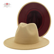 QBHAT-sombreros de Fedora de Jazz con banda de fieltro para hombre y mujer, sombrero de ala plana, sombrero de fiesta, de imitación de lana de retales, color Burdeos 2024 - compra barato