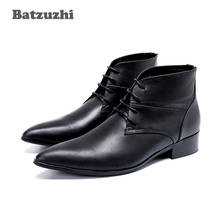 Batzuzhi tipo japonés hombres Botas de tobillo puntiagudas Botas de cuero genuino hombres de encaje Formal caballeros de negocios Botas Hombre ¡46 2024 - compra barato