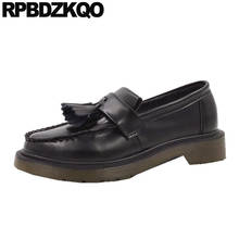 Size 35 British Style Black 2021 Genuine Leather Women Oxford With Tassel Loafers Japanese Flats Slip On Shoes Designer Fringe 2024 - buy cheap