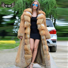 120 cm X-Longo Luxo Raposa Vermelha Casaco De Pele Real Para As Mulheres Genuine Fox Fur Jacket Com Grande Lapela collar Natural Fur Coats Plus Size 2024 - compre barato