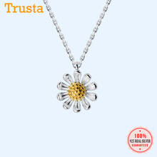 Trusta Authentic 925 Sterling Silver Fashion Feather Chrysanthemum Pendant Short Necklace For Women Silver 925 Jewelry DA847 2024 - buy cheap