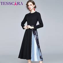 TESSCARA Women Autumn Winter Elegant Pleated Dress Festa High Quality Long Office Party Robe Femme Designer Long Sleeve Vestidos 2024 - buy cheap