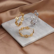 Big Pearl Hoop Earring Stainless Steel Earrings For Women Circle Chain Earrings Geometry Statement Earring Jewelry Gifts 2024 - buy cheap