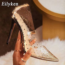 Eilyken Pvc Clear Golden Diamond Transparent Sexy Women shoes Rhinestones Crystal Pumps Pointed toe high heels Women size 41 42 2024 - buy cheap
