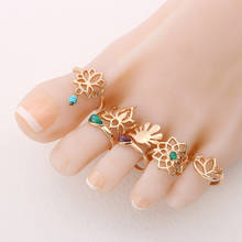 1Pc New Women Summer Lotus Flower pattern Toe Adjustable Ring Vintage Gold Color Open Foot Finger Ring Bohemian Beach Jewelry 2024 - buy cheap