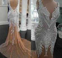 Vestidos de novia de sirena de lujo, cola árabe, champán, Dubai, Sexy, cuentas, cristales, Rhinetone, tren de barrido, vestidos de novia de boda africanos 2024 - compra barato