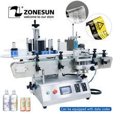 ZONESUN-TB-500A automática de doble cara, etiqueta adhesiva, tarro de agua PET, máquina de posicionamiento y etiquetado de botellas redondas con codificador de Fecha 2024 - compra barato