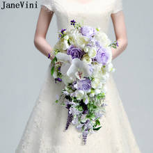 JaneVini 2021 Purple Rose Waterfall Wedding Flowers Bridal Bouquets Artificial Bride Hand Flower Bouquet Kunstbloemen Boeket 2024 - buy cheap