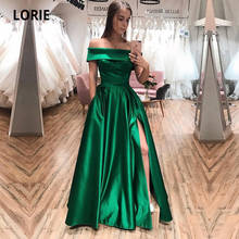 LORIE-vestido de noche verde de satén con hombros descubiertos, prenda Formal con cuello barco y abertura, longitud hasta el suelo, talla grande, 2020 2024 - compra barato