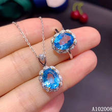Kjjeaxcmy jóias finas 925 prata esterlina incrustada natural azul topázio nobre anel colar pingente conjunto suporte teste 2024 - compre barato