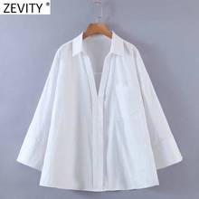 Zevity 2021 New Women Fashion V Neck Pockets Casual Loose Smock Blouse Female Long Sleeve Kimono Shirts Chic Blusas Tops LS7670 2024 - buy cheap