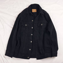 Jaqueta jeans feminina folgada, casaco fashion de primavera vintage para mulheres, preto e azul casual 2024 - compre barato