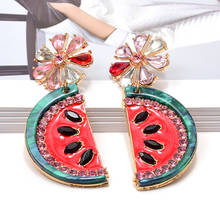 Wholesale Watermelon-Shaped Metal Dangle Drop Earrings Studded With Colorful Crystals Fashion Jewelry Accessories For Women 2024 - buy cheap