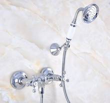 Polished Chrome Brass Wall Mounted Bathroom Hand Held Shower Head Faucet Set Mixer Tap Dual Cross Handles mna774 2024 - buy cheap