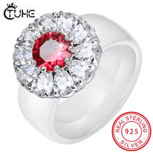 S925 Стерлинговое Серебро, кольца для женщин, красно-белое керамическое кольцо, квадратные большие CZ кольца, здоровые керамические кольца, обручальное ювелирное изделие, подарок 2024 - купить недорого